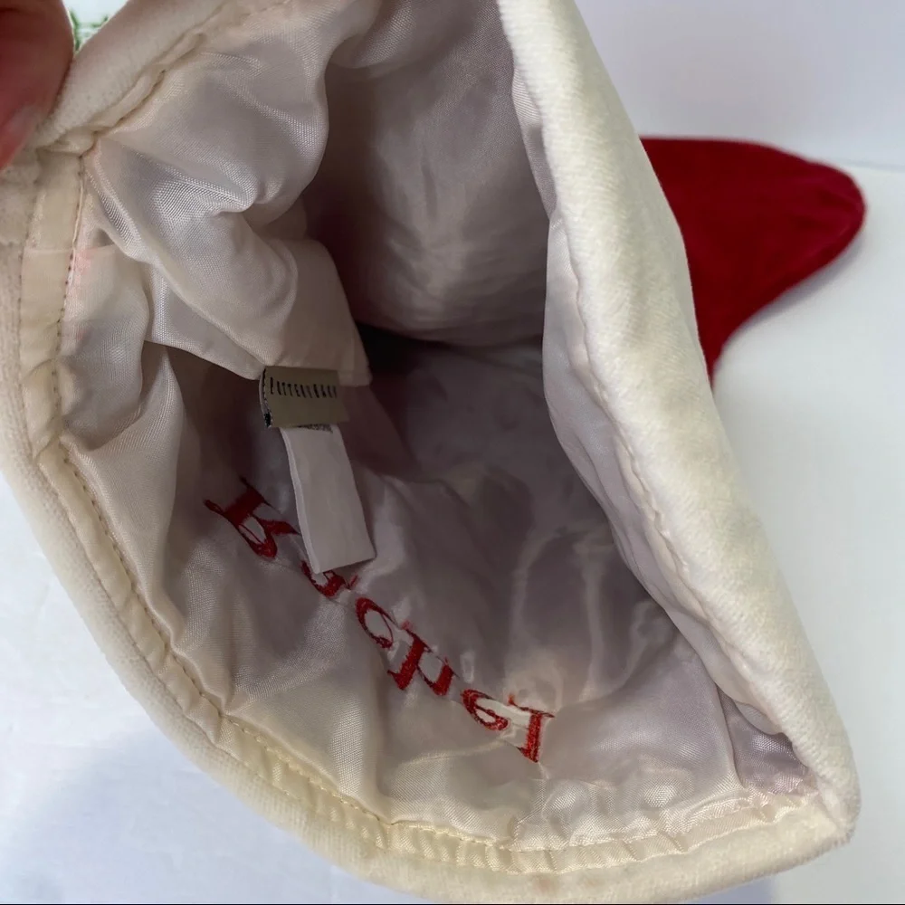Pottery Barn Red Velvet Embroidered Christmas Stocking RACHEL Medium Size